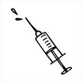Simple vector doodle style drawing. medical syringe. vaccination theme, medicine, clinic, disease.